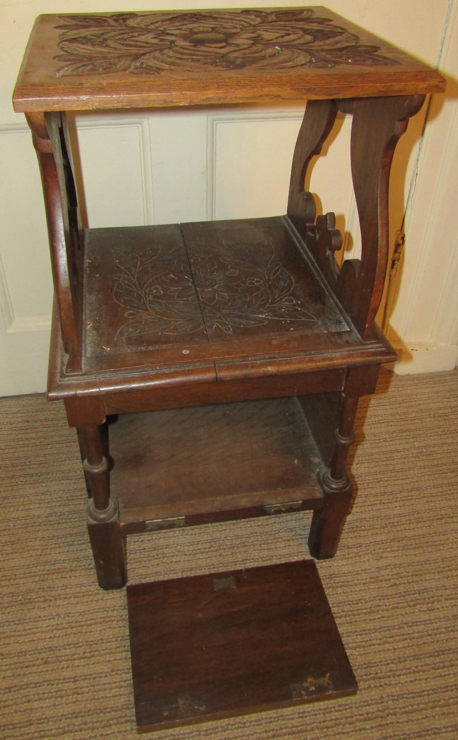 To be viewed at and collected from Nibley House GL11 6DL:19th century oak estate carved three