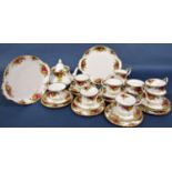Royal Albert old Country Roses pattern tea service comprising teapot, two sandwich dishes, six