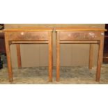 Two vintage beechwood school desks with hinged lids, 62 cm wide x 48 cm deep x 71 cm high (af)