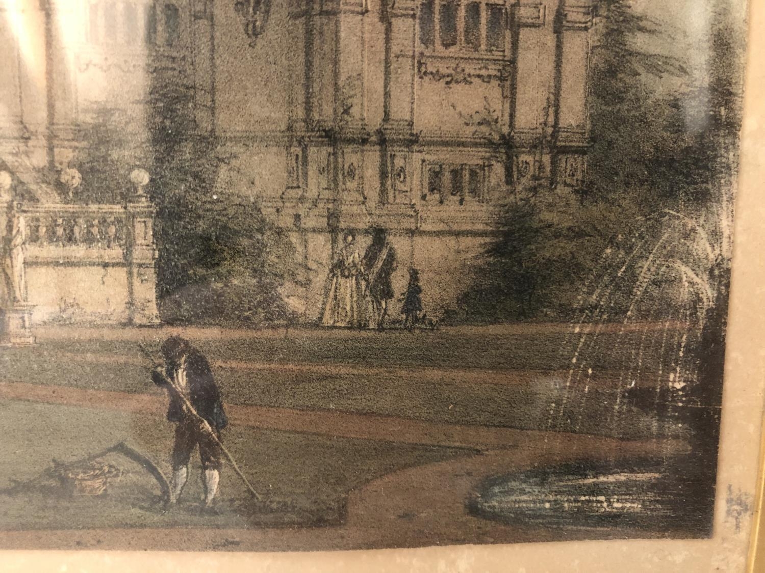 Four framed prints: Joseph Nash, View of the Wollaton Hall, with a gardener cleaning by a fountain - Image 3 of 9