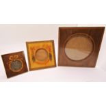 Three Edwardian decorative portrait frames with inlaid and painted detail, 14cm square and smaller