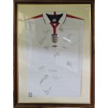 England Football Shirt for 2004, signed by team members, in wooden and gilt frame