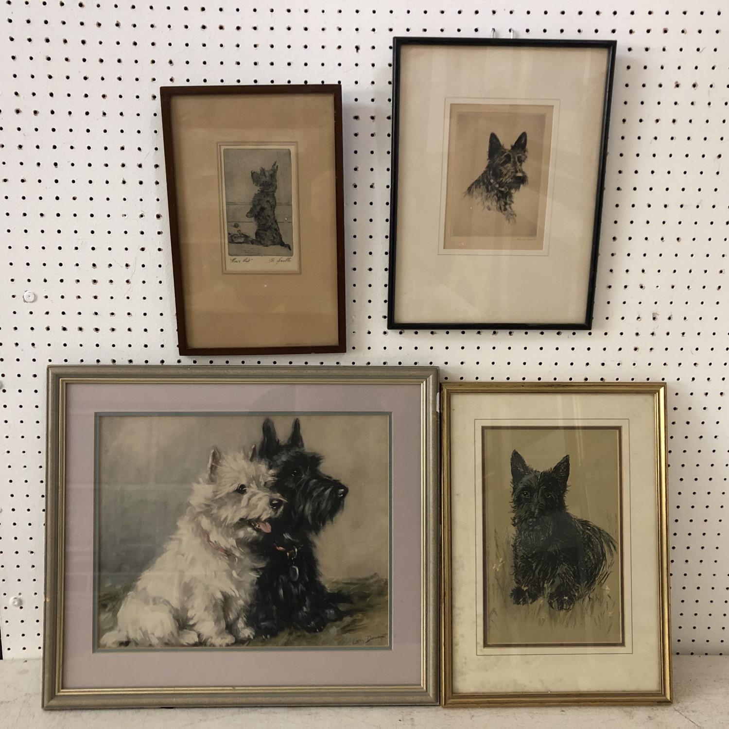 Four prints of Scottish terriers: James Arden Grant (1887-1974) 'Aberdeen Terrier' drypoint etching,