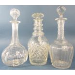 A Thomas Webb crystal ship’s decanter, a hobnail cut decanter, two further decanters, and a water