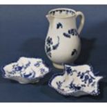 Two Worcester leaf shaped dishes and a further sparrow beak jug