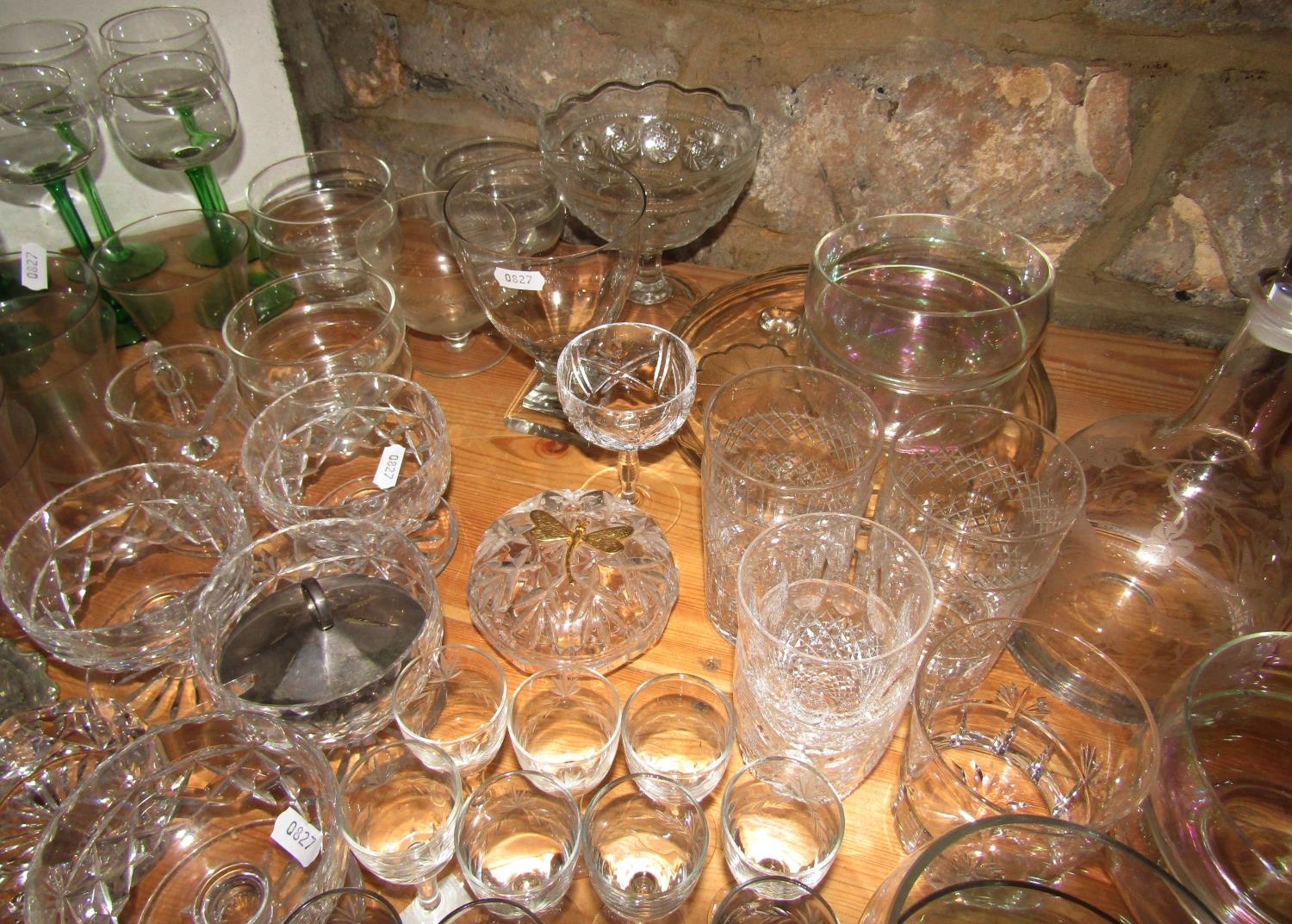 A good selection glassware, including ten tall green stemmed hock glasses, finger bowls, glass - Image 3 of 3