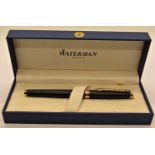 Waterman Hemisphere ballpoint pen, matt black gold trim, box and paperwork, unused