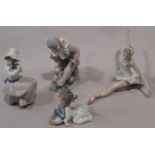 Lladro ballet dancer and three further Nao figures