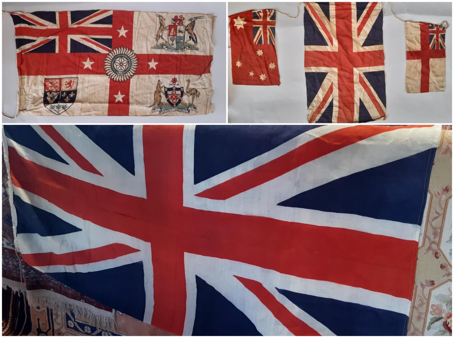 Vintage Empire Royal Standard Bunting, with emblems of Australia, South Africa, New Zealand, Canada,