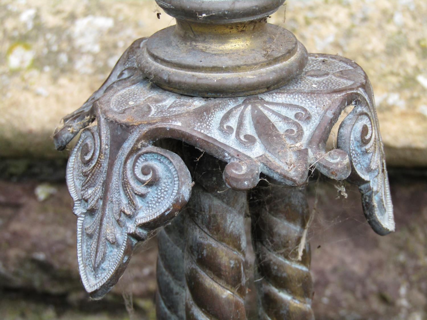 A Victorian cast brass telescopic oil lamp standard, (later converted to electricity) together - Image 4 of 4