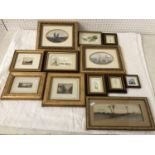 Collection of twelve framed miniature paintings and prints to include: (late 19th/early 20th