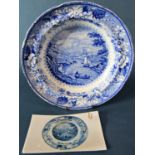 Three 19th century blue and white transfer ware dishes including a Poultney Bristol Views series