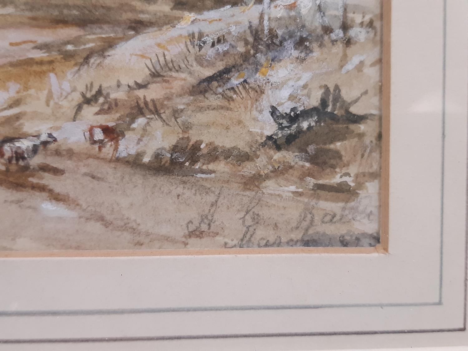 Three c.19th century framed works to include: A. L. Ralli? - watercolour of figure and animals in - Image 4 of 4