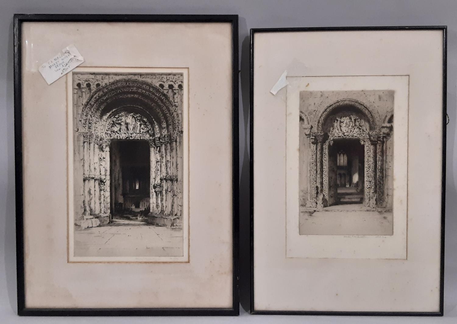 Albany E. Howarth (1872-1936) - Two etchings: 'West Door Rochester', 32 x 20 cm; 'The Prior's
