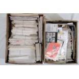 Two boxes containing mint stamp collections, sheets of stamps, loose unsorted stamps, FDCs and