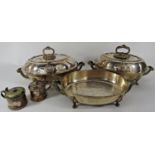 Three silver plated tureens bearing medallions celebrating the 18th year reunion of the Battle of