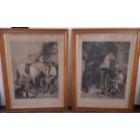 Two prints in birdseye maple frames: After J. F. Herring Senior - 'Feeding the Horse'; After R.