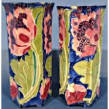 A pair of Bursley ware hexagonal vases in the Seed Poppy design