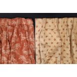 2 pairs of curtains in terracotta/ biscuit shades; 1 pair in 'Danbury' printed fabric by Titley &