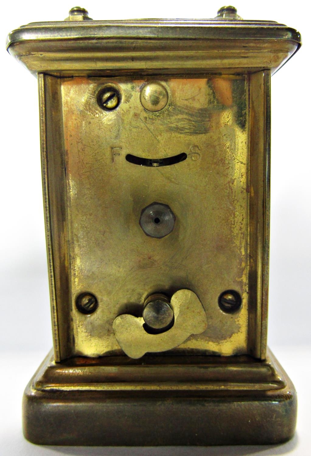 A small carriage clock with original leather travelling case, 9cm - Image 5 of 5