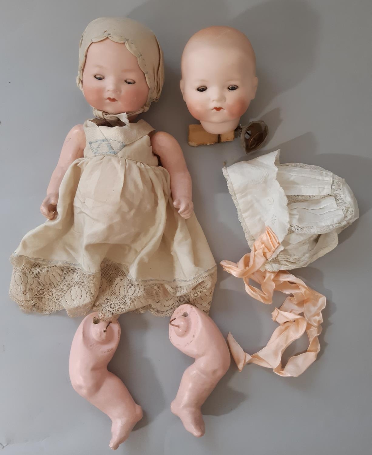 1920's 'My Dream Baby' small bisque head doll by Armand Marseille with composition body in period