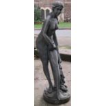 A composite (to simulate lead) garden ornament in the form of a standing classical female nude,