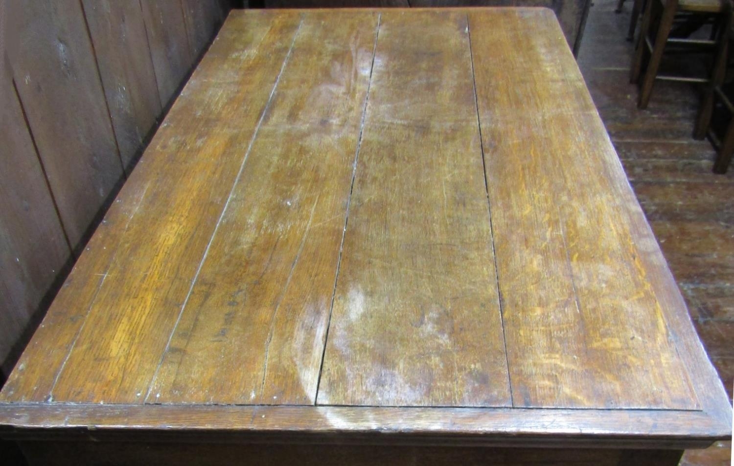 An antique countrymade chest of four long drawers, the carcass in two sections with figured walnut - Image 2 of 5