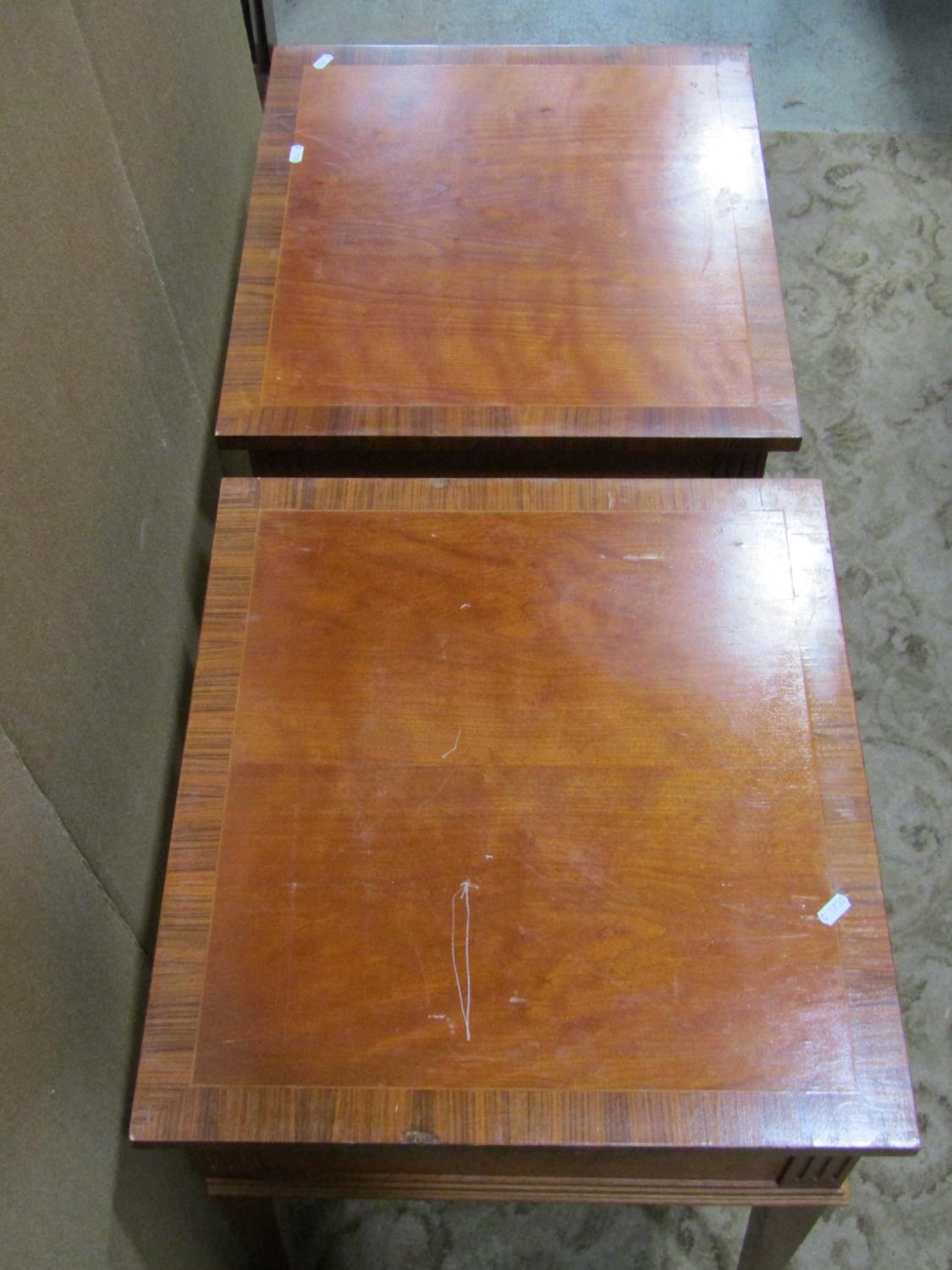 A pair of reproduction cherry wood low side/lamp tables, each with frieze drawer, rosewood cross - Image 2 of 2