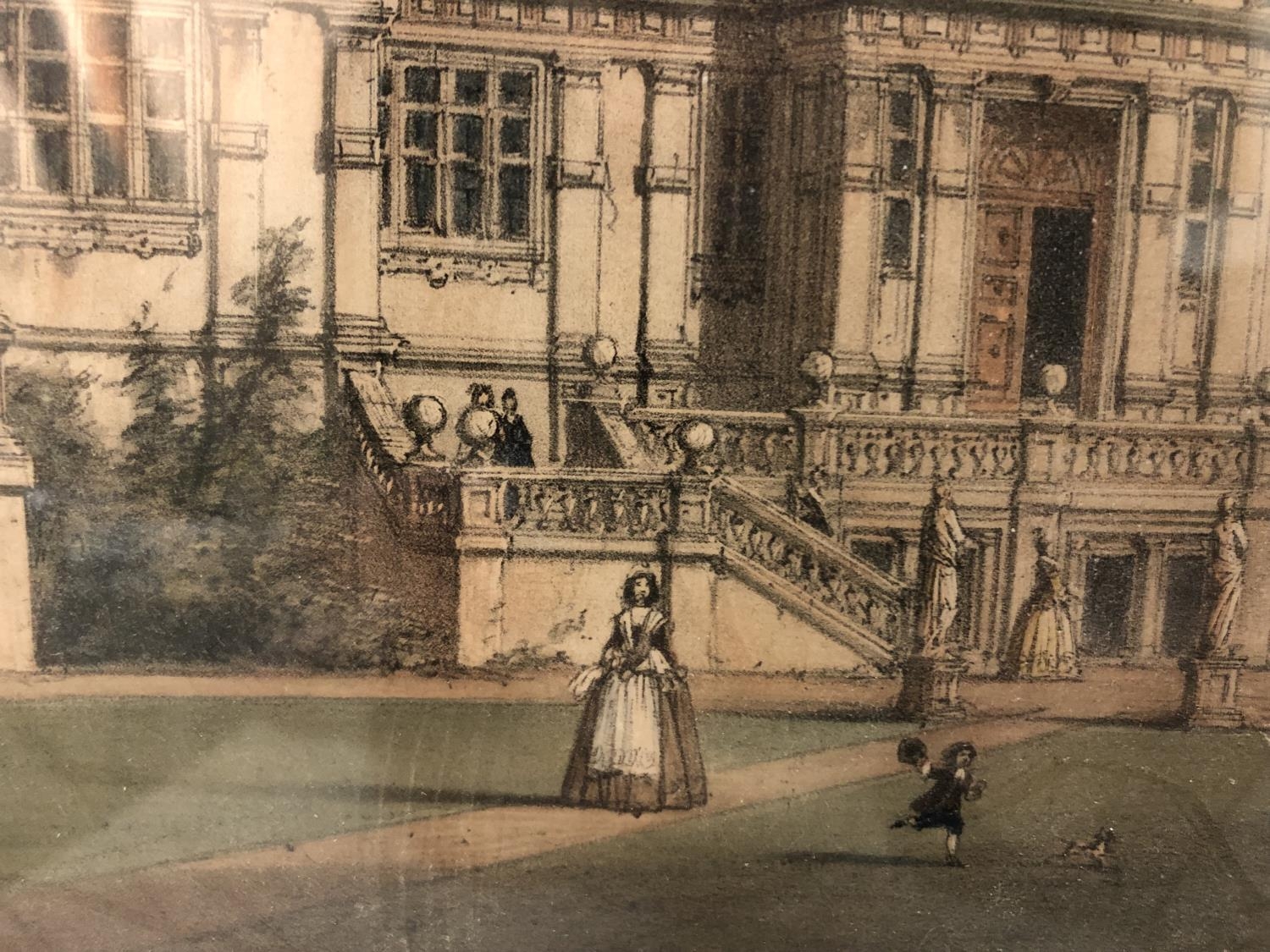Four framed prints: Joseph Nash, View of the Wollaton Hall, with a gardener cleaning by a fountain - Image 4 of 9