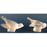 Four Lalique frosted glass sparrows, three with Lalique France engraved signature, one with a