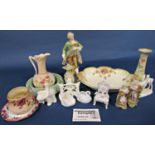 A mixed collection of small cabinet pieces to include a Worcester leaf moulded jug, two Taylor