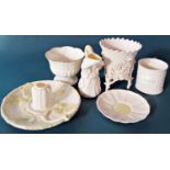 A collection of late 19th century and later Belleek porcelains to include an ink well, a small