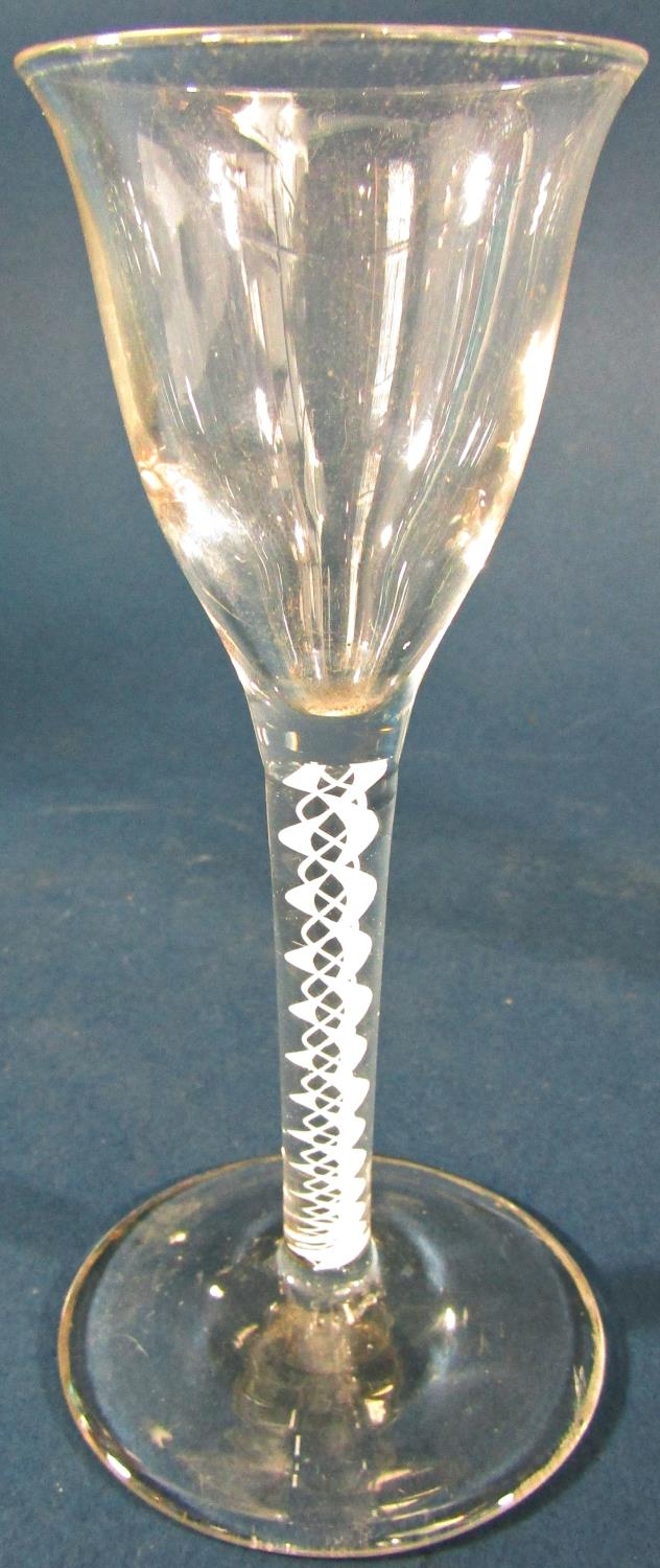 A Georgian funnel bowl wine glass with a double series air twist stem 15cm high, and a Georgian - Image 2 of 3