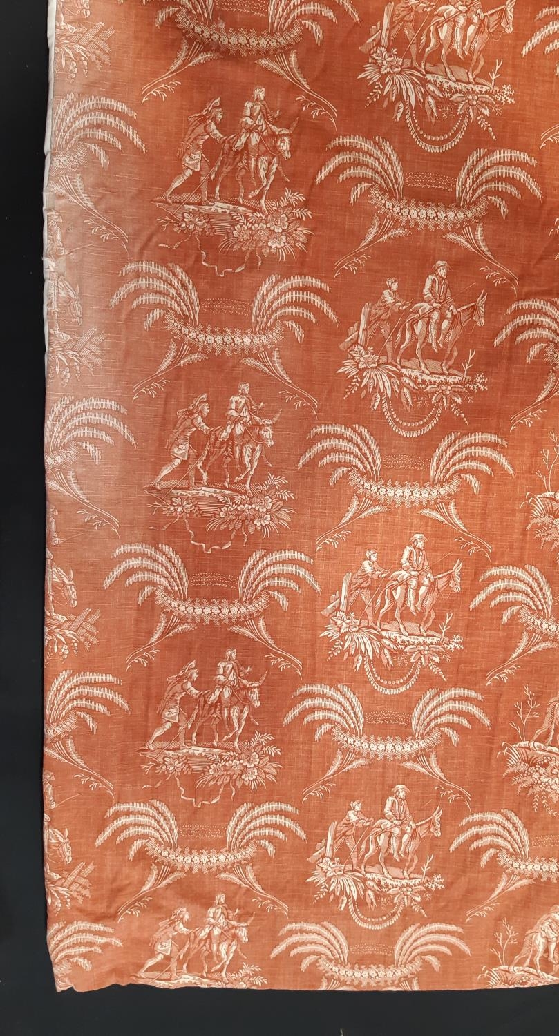 2 pairs of curtains in terracotta/ biscuit shades; 1 pair in 'Danbury' printed fabric by Titley & - Image 5 of 6