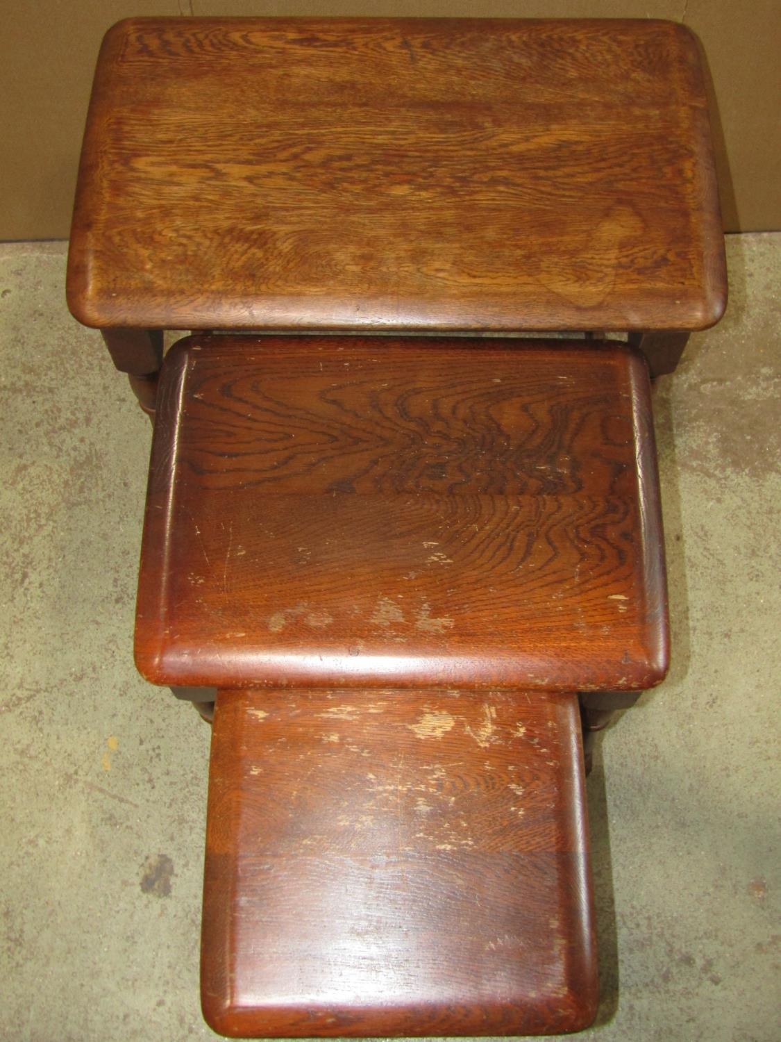 A nest of three oak graduated occasional tables in the old English style, outer table 61 cm wide x - Image 2 of 4