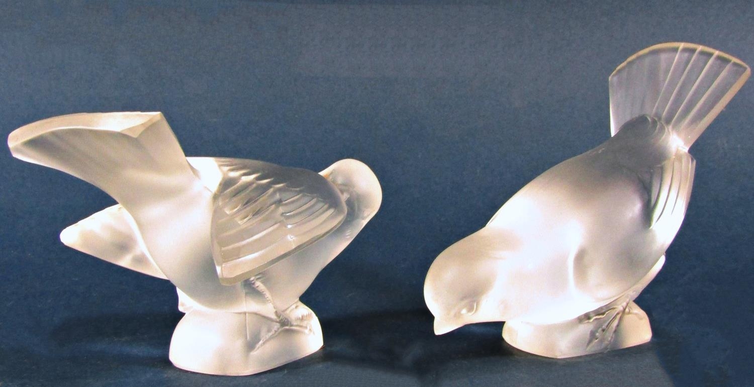Four Lalique frosted glass sparrows, three with Lalique France engraved signature, one with a - Image 2 of 2