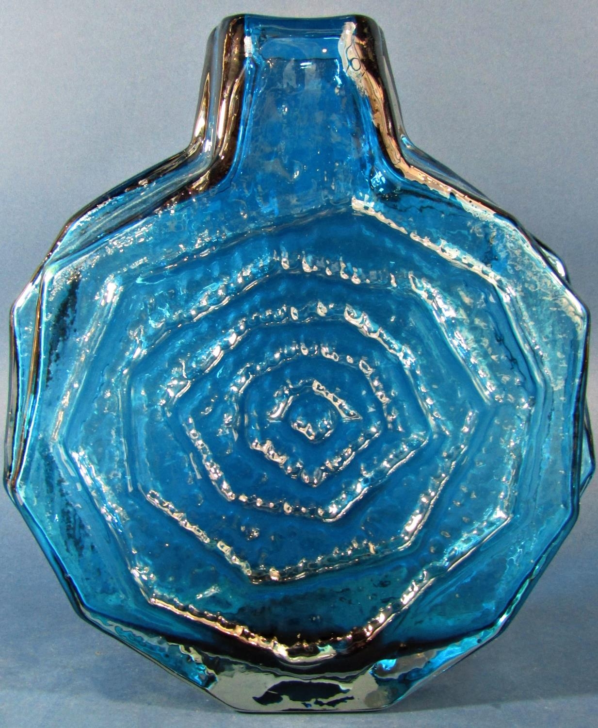 Whitefriars - Geoffrey Baxter: A Large Textured Range Banjo Glass Vase, in kingfisher blue, 31.5cm