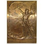 1906 Olympic bronze designed by P Vannier showing a view of the Olympic Stadium with an athlete in