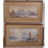 Edwin Earp (1851-1945) - Two lake scenes: Lake Geneva and Asia (possibly Guilin), watercolour on