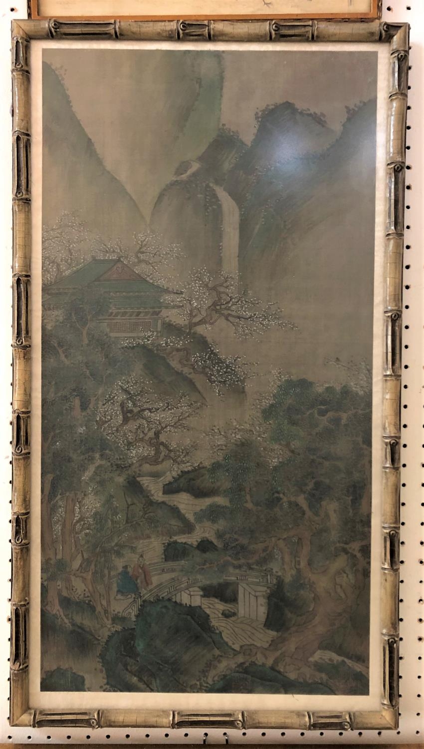 Three works of oriental subjects: Chinese mountainous landscape with scholars, watercolour on - Image 3 of 10