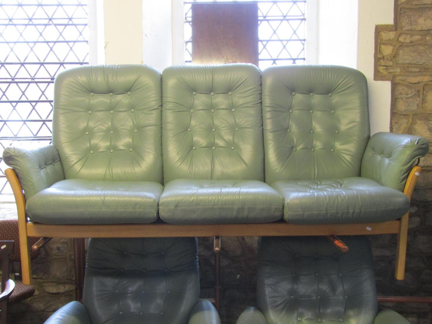 An Ercol three piece lounge suite comprising three seat sofa and pair of matching armchairs with - Image 2 of 3