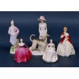 Coalport Ladies of Fashion, Miss 1926 and girl with Afghan, Doulton figure after Doughty First Dance