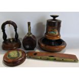 A 19th century walnut and mahogany pocket watch holder, a burr walnut adjustable 40 year desk top