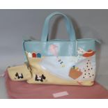 Radley hand bag 'By the Seaside' 2007 design, with yellow lining, coin purse, Radley dog tag and