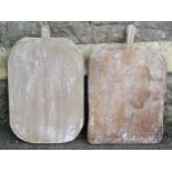 Two vintage rustic pine bread boards, slight variation in size and design