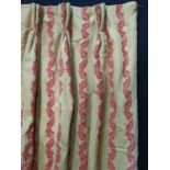 Single heavyweight curtain in gold and red fabric, lined and thermal lined with triple pleat heading