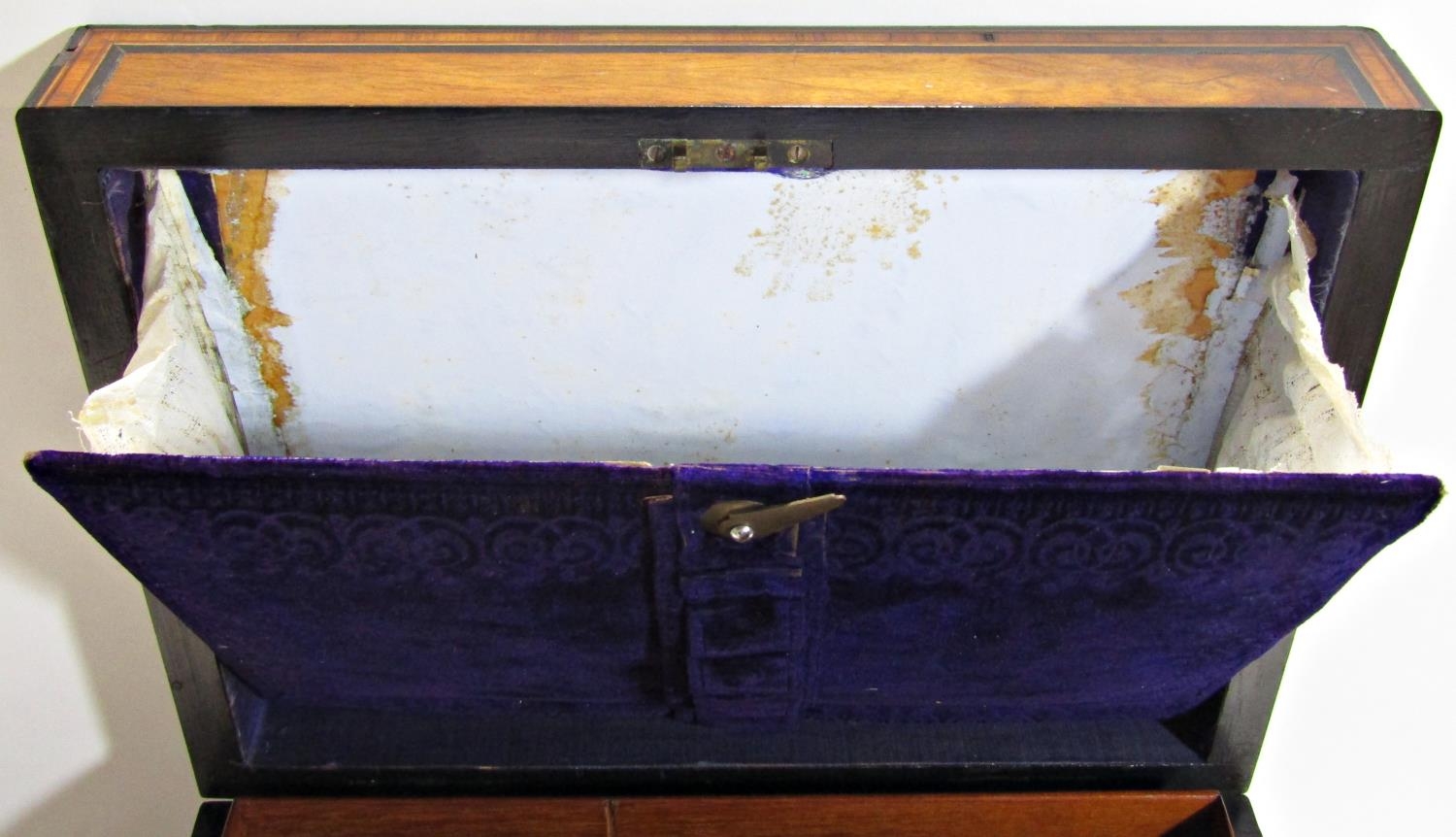 A 19th century walnut, ebony and rosewood strung, writing slope with a hinged front panel and purple - Image 3 of 5