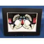Framed Moorcroft panel in the art nouveau style stamped 'Trial' 12/9/17