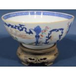 Late 18th/early 19th century porcelain bowl showing two family groups in a landscape within