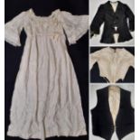 Four late 19th/ early 20th century garments including the following; full length ivory silk dress
